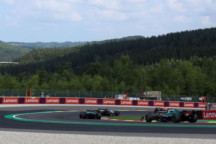 George Russell, Mercedes, Lance Stroll, Aston Martin Racing, Fernando Alonso, Aston Martin Racing