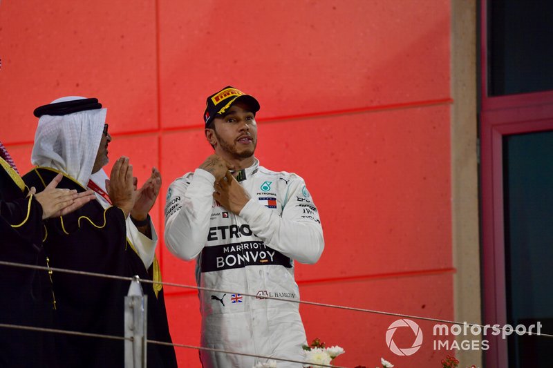 Lewis Hamilton, Mercedes AMG F1, 1st position, arrives on the podium