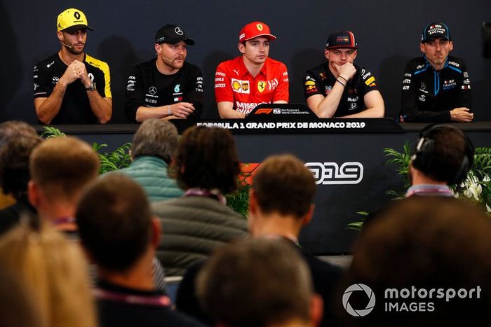 Daniel Ricciardo, Renault F1 Team, Valtteri Bottas, Mercedes AMG F1, Charles Leclerc, Ferrari, Max Verstappen, Red Bull Racing and Robert Kubica, Williams Racing en la conferencia de prensa