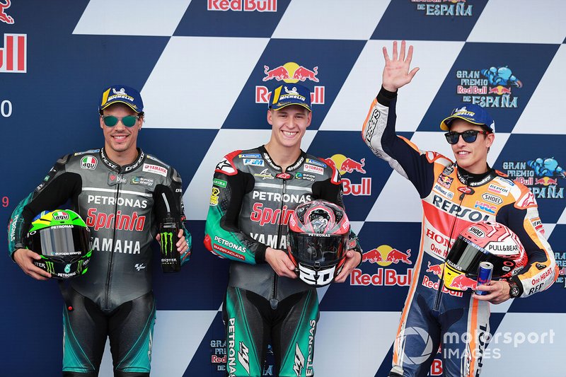 Ganador de la pole Fabio Quartararo, Petronas Yamaha SRT, segundo Morbidelli, Petronas Yamaha SRT , tercero Marc Márquez, Repsol Honda Team