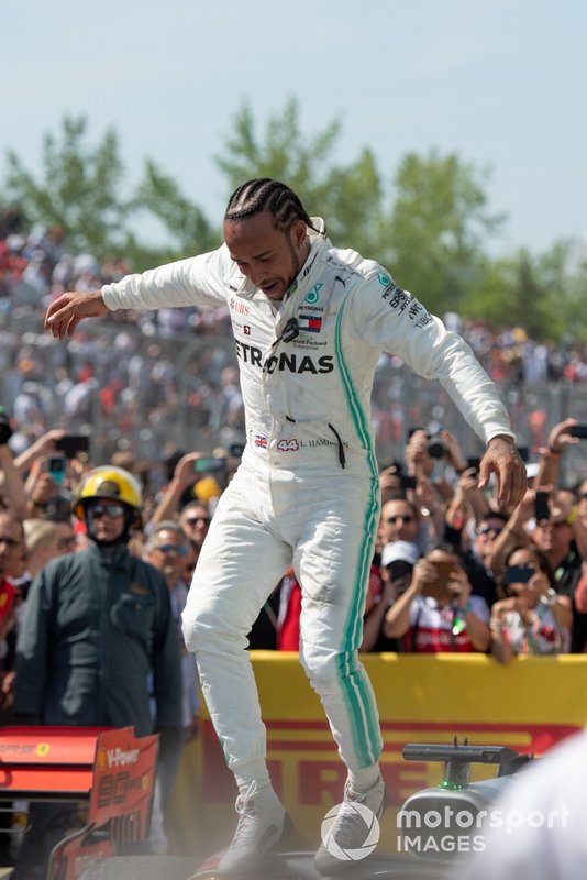 Lewis Hamilton, Mercedes AMG F1, 1st position, celebrates in Parc Ferme