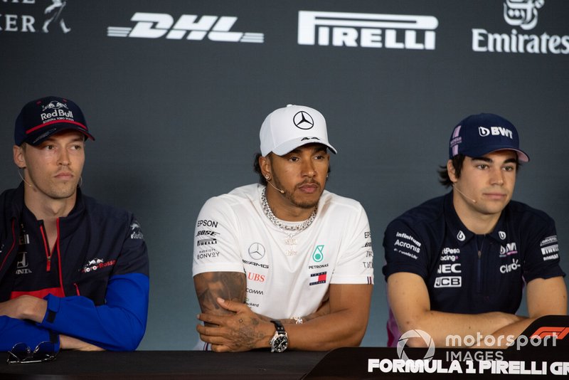Daniil Kvyat, Toro Rosso, Lewis Hamilton, Mercedes AMG F1 and Lance Stroll, Racing Point