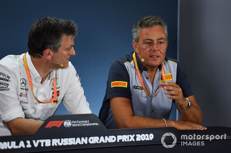 James Allison, Technical Director, Mercedes AMG, and Mario Isola, Racing Manager, Pirelli Motorsport