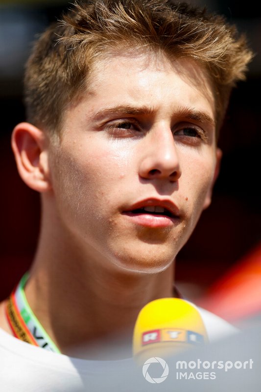 Arthur Leclerc speaks to the media