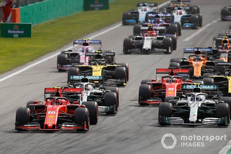 Charles Leclerc, Ferrari SF90, Valtteri Bottas, Mercedes AMG W10, Lewis Hamilton, Mercedes AMG F1 W10, Sebastian Vettel, Ferrari SF90, Nico Hulkenberg, Renault F1 Team R.S. 19, Daniel Ricciardo, Renault F1 Team R.S.19