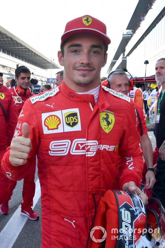 Pole man Charles Leclerc, Ferrari, celebrates