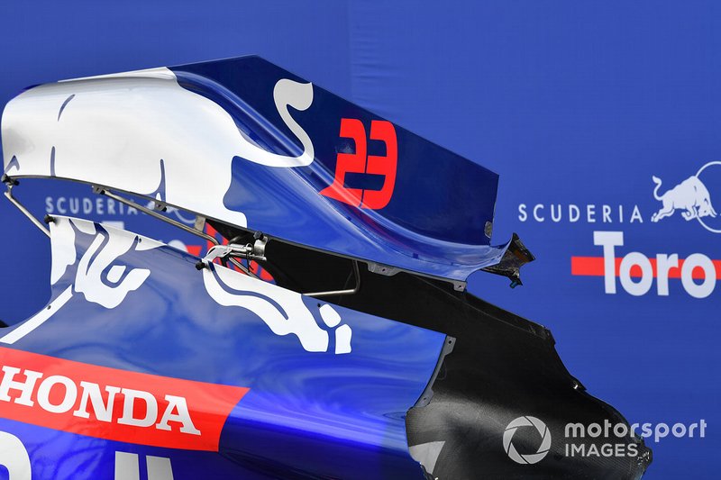 Alexander Albon's Scuderia Toro Rosso STR14 bodywork in the pit lane
