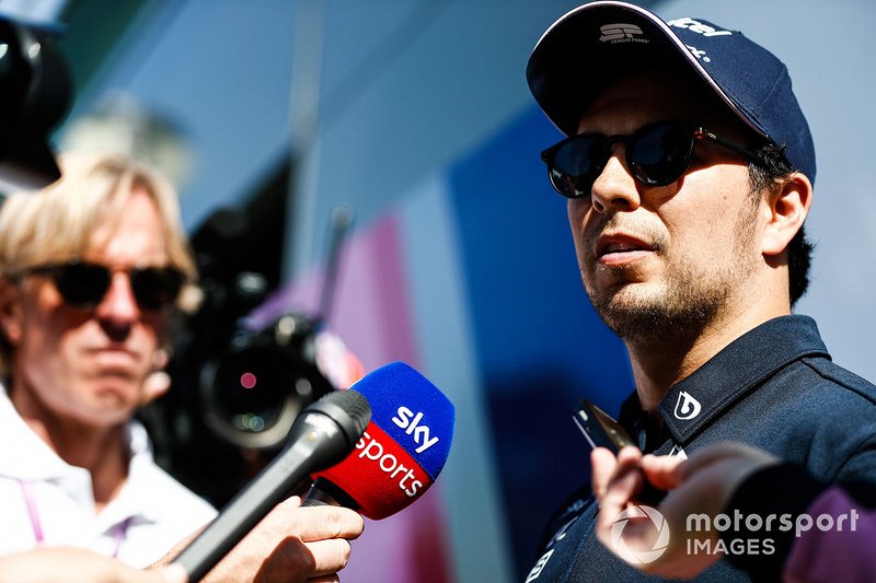 Sergio Perez, Racing Point talks to the press