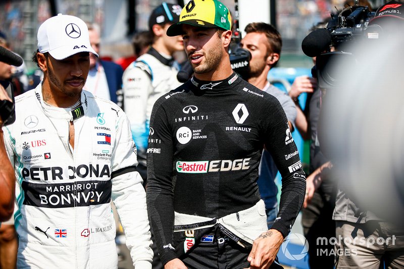 Lewis Hamilton, Mercedes AMG F1 et Daniel Ricciardo, Renault F1 Team