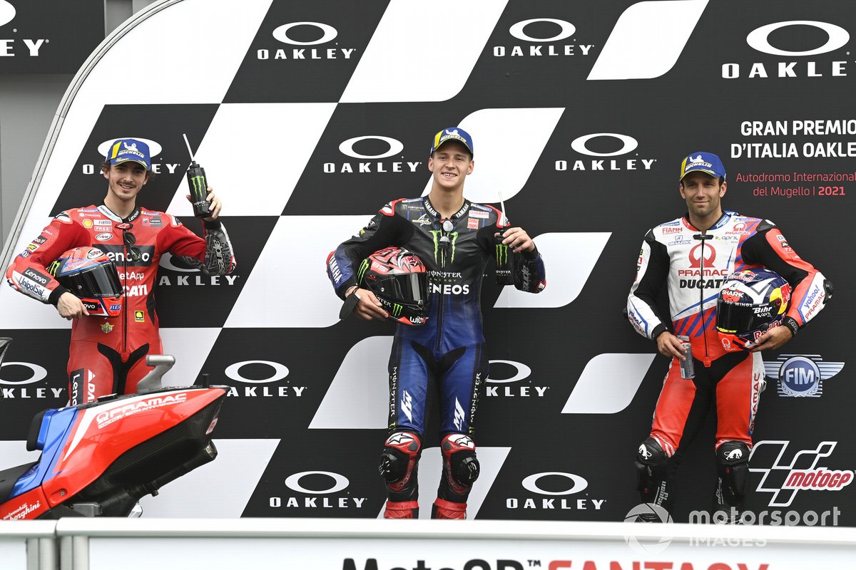 Polesitter Fabio Quartararo, Yamaha Factory Racing, runner-up kualifikasi Francesco Bagnaia, Ducati Team, posisi ketiga Johann Zarco, Pramac Racing