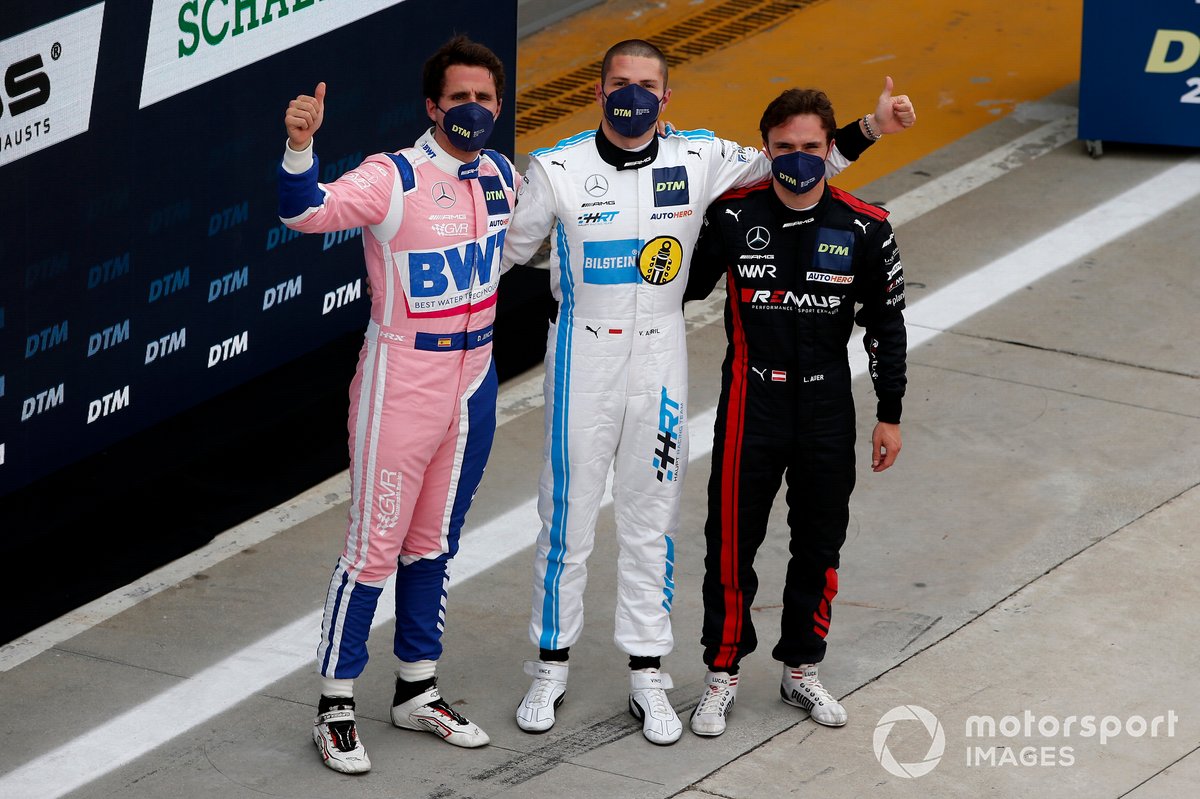 Top 3 dopo le qualifiche: Pole sitter Vincent Abril, Haupt Racing Team, secondo posto Daniel Juncadella, Mercedes-AMG Team GruppeM Racing, terzo posto Lucas Auer, Mercedes AMG Team Winward