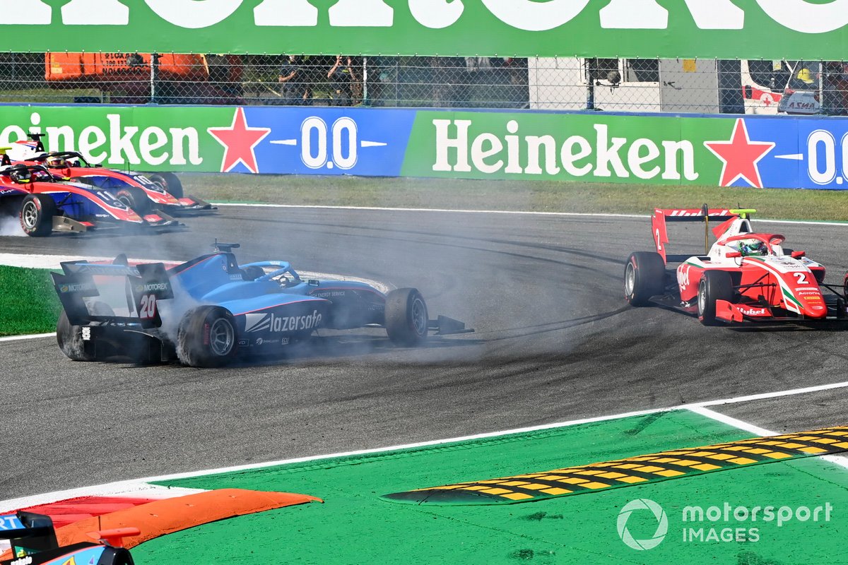 Calan Williams, Jenzer Motorsport trompea y Frederik Vesti, Prema Racing