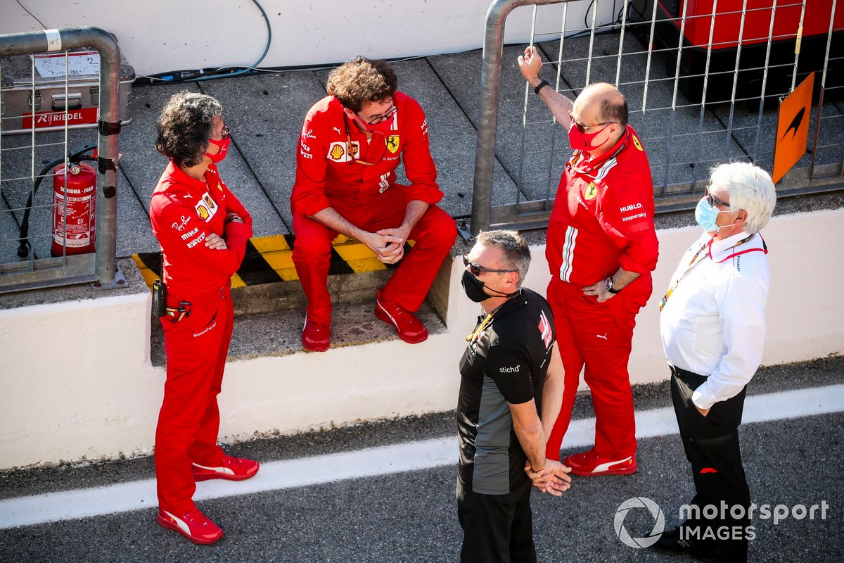 Mattia Binotto, Team Principal Ferrari and Laurent Mekies, Sporting Director, Ferrari in F2 Parc Ferme 