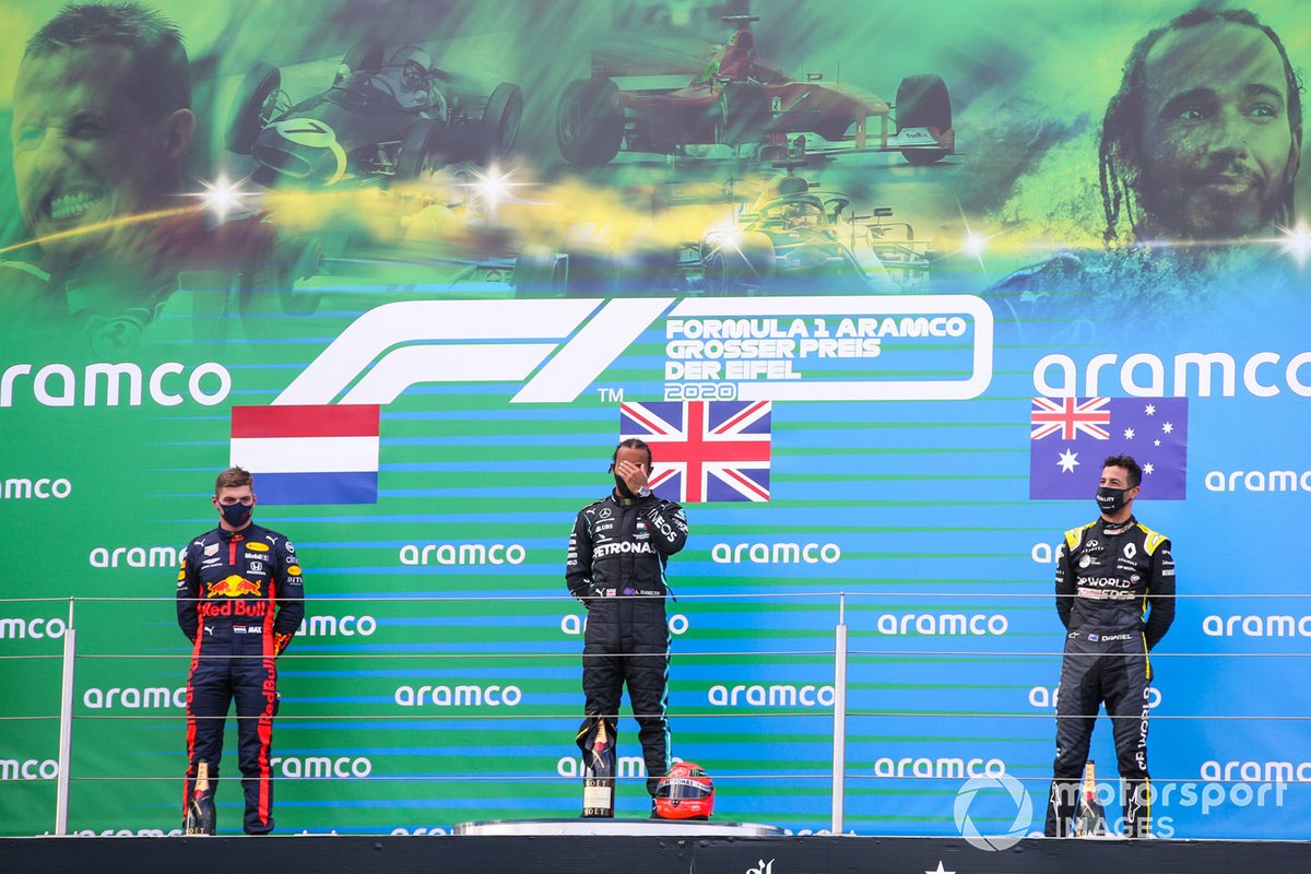 Eifel - Podium : Lewis Hamilton, Max Verstappen, Daniel Ricciardo