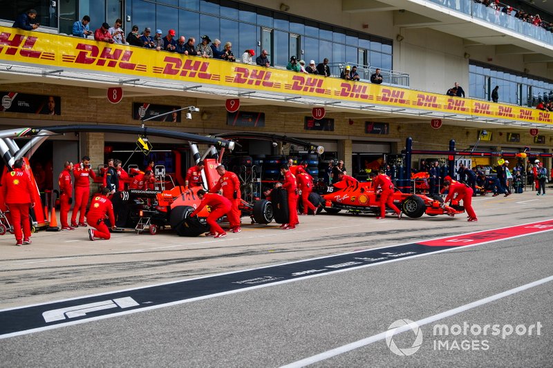 Sebastian Vettel, Ferrari SF90, and Charles Leclerc, Ferrari SF90