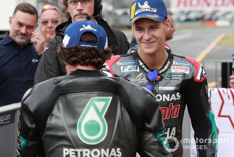 Il secondo qualificato Franco Morbidelli, Petronas Yamaha SRT, il terzo qualificato Fabio Quartararo, Petronas Yamaha SRT