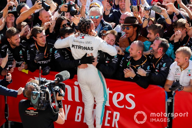 Lewis Hamilton, Mercedes AMG F1, celebrates winning his sixth world championship in parc ferme