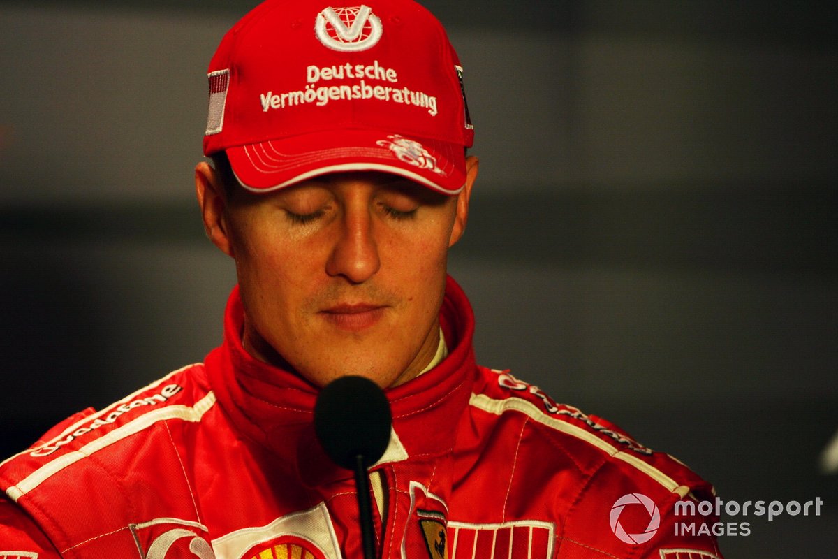 Michael Schumacher, Ferrari, en conférence de presse après la course