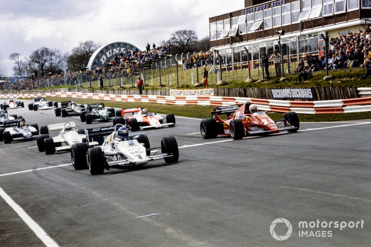 Keke Rosberg, Williams FW08C Ford, e René Arnoux, Ferrari 126C2B alla partenza, della Gara dei Campioni del 1983