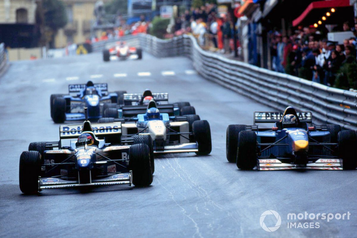 Jacques Villeneuve, Williams FW18 Renault, Heinz-Harald Frentzen, Sauber C15 Ford
