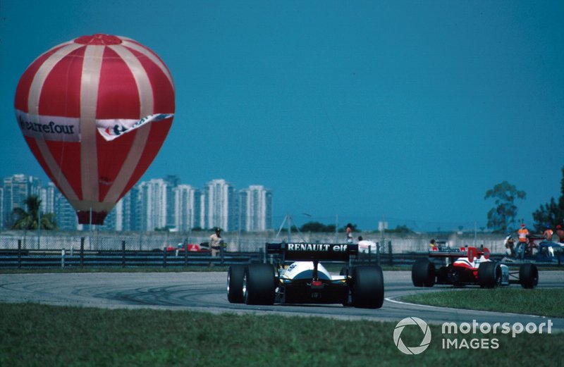 Renault chases the Mclaren  MP4-2 of Winner Niki Lauda