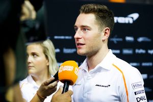 Stoffel Vandoorne, McLaren, talks to the media