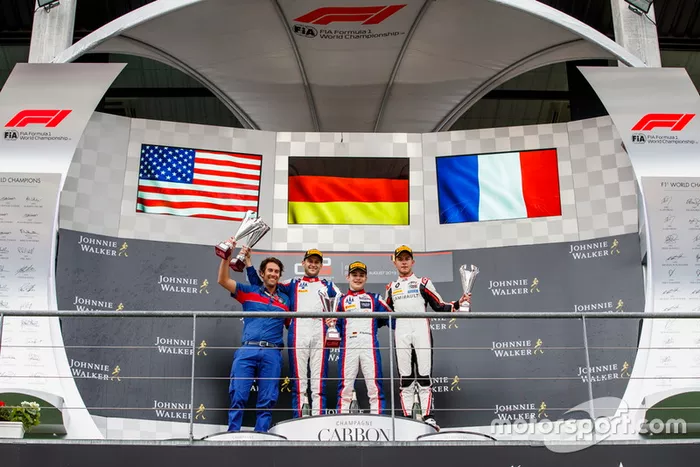 Podio: Ryan Tveter, Trident, David Beckmann, Trident, Anthoine Hubert, ART Grand Prix
