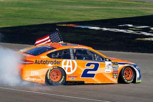 Brad Keselowski, Team Penske, Ford Fusion Autotrader celebrates his win with a burnout