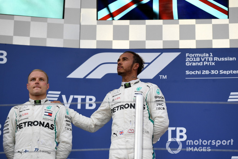 Podium Valtteri Bottas, Mercedes AMG F1 dan Lewis Hamilton, Mercedes AMG F1