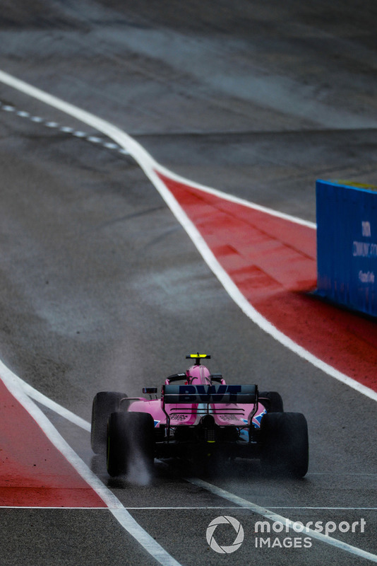 Esteban Ocon, Racing Point Force India VJM11, leaves the pit lane