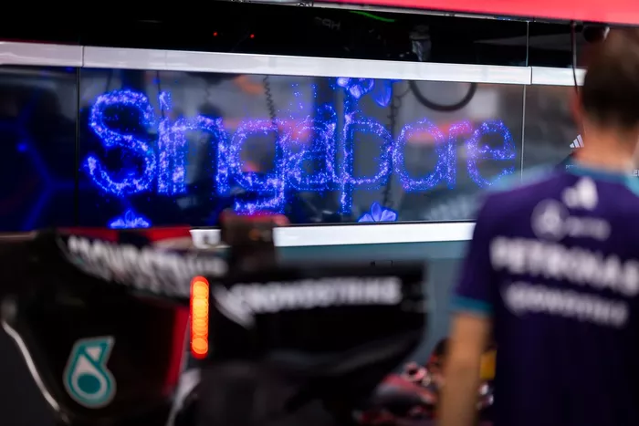 Singapore lights in the Mercedes  F1 Team garage