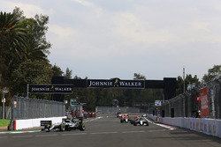 Lewis Hamilton, Mercedes AMG F1 W07 Hybrid, leads Nico Rosberg, Mercedes AMG F1 W07 Hybrid, and Max
