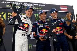 Podium: race winner Sébastien Loeb, Team Peugeot Hansen, second place Mattias Ekström, EKS RX, third