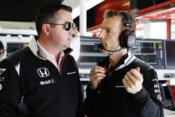 Eric Boullier, McLaren Racing Director, talks to Mark Temple