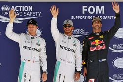 Polesitter Lewis Hamilton, Mercedes AMG F1; 2. Nico Rosberg, Mercedes AMG F1; 3. Daniel Ricciardo, R