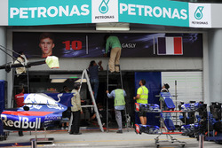 Garage sign of Pierre Gasly, Scuderia Toro Rosso is erected