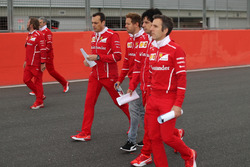Sebastian Vettel, Ferrari walks the track, Riccardo Adami, Ferrari Race Engineer and the team