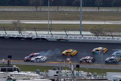 Denny Hamlin, Joe Gibbs Racing Toyota, collides with Brad Keselowski, Team Penske Ford