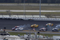 Denny Hamlin, Joe Gibbs Racing Toyota, collides with Brad Keselowski, Team Penske Ford