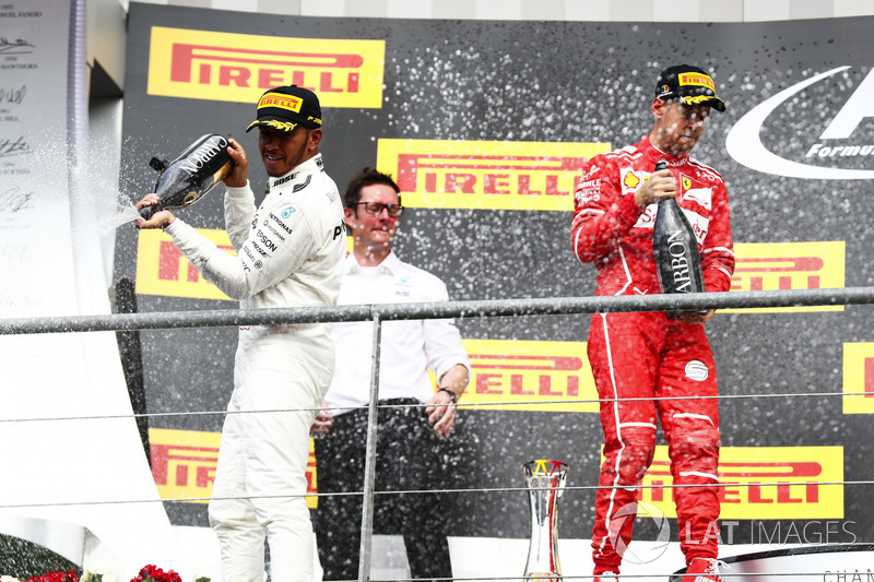 Podium: Race winner Lewis Hamilton, Mercedes AMG F1, second place Sebastian Vettel, Ferrari