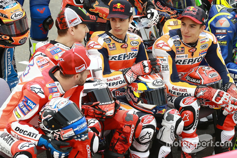 Andrea Dovizioso, Ducati Team; Jorge Lorenzo, Ducati Team; Dani Pedrosa, Repsol Honda Team; Marc Marquez, Repsol Honda Team