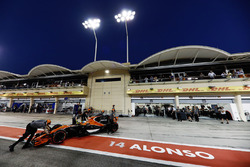 Fernando Alonso, McLaren MCL32, is returned to the McLaren garage