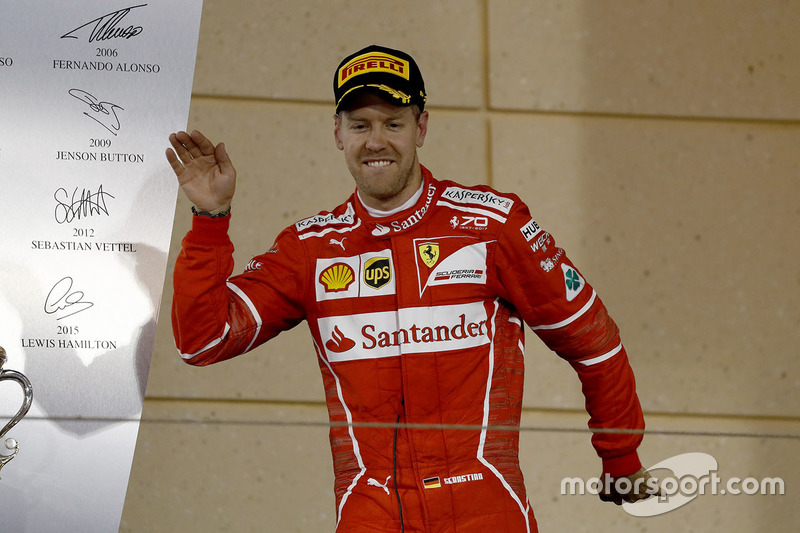 Podium : le vainqueur Sebastian Vettel, Ferrari