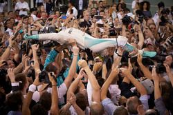 Second place and new world champion Nico Rosberg, Mercedes AMG Petronas F1 celebrates in parc ferme