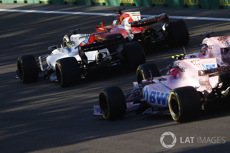 Sebastian Vettel, Ferrari SF70H, Felipe Massa, Williams FW40, Sergio Pérez, Sahara Force India F1 VJ