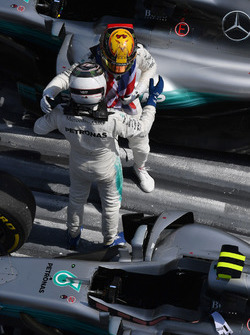 Second place Valtteri Bottas, Mercedes AMG F1, race winner Lewis Hamilton, Mercedes AMG F1