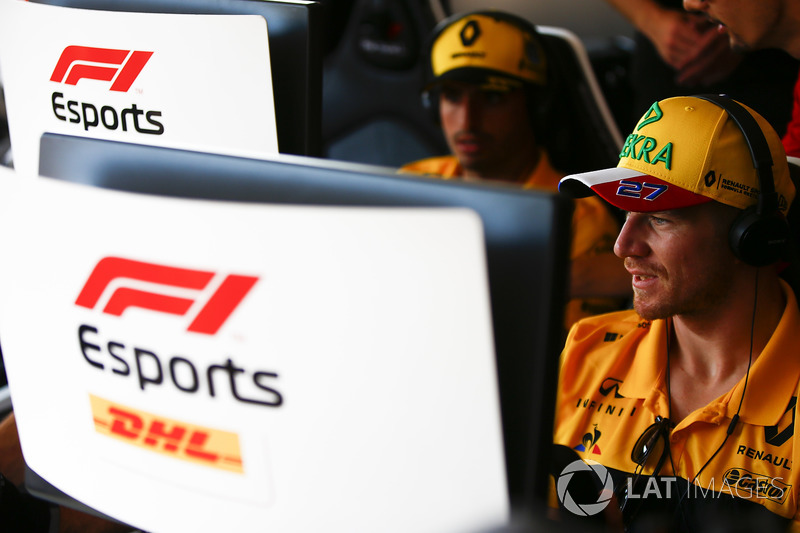 Carlos Sainz Jr., Renault Sport F1 Team, andNico Hulkenberg, Renault Sport F1 Team, try out the F1 eSports