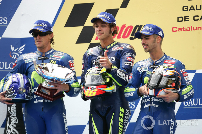 Podium : Sete Gibernau, Honda, Valentino Rossi, Yamaha Factory Racing, Marco Melandri, Honda