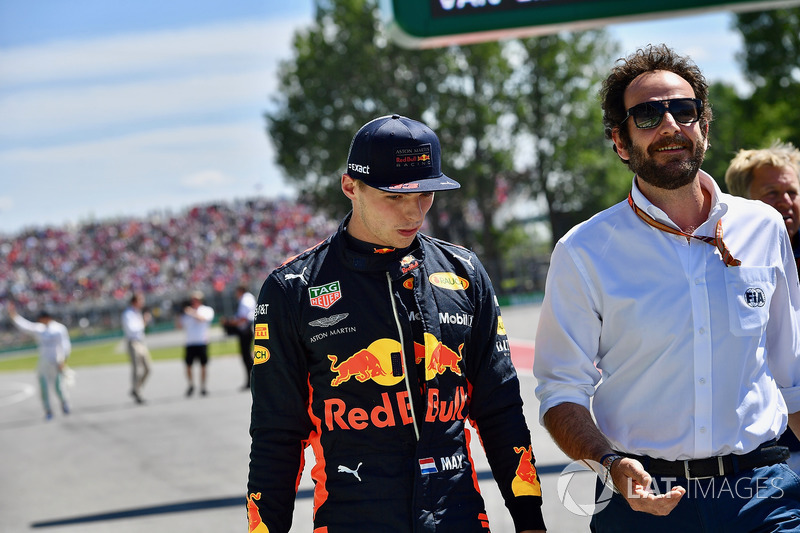 Max Verstappen, Red Bull Racing and Matteo Bonciani, FIA Media Delegate in parc ferme