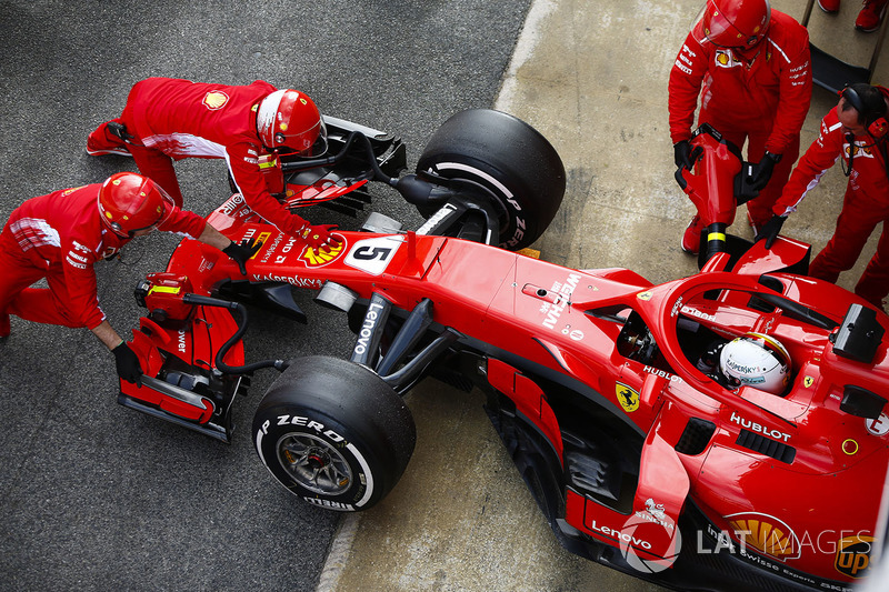 Sebastian Vettel, Ferrari, in pit lane